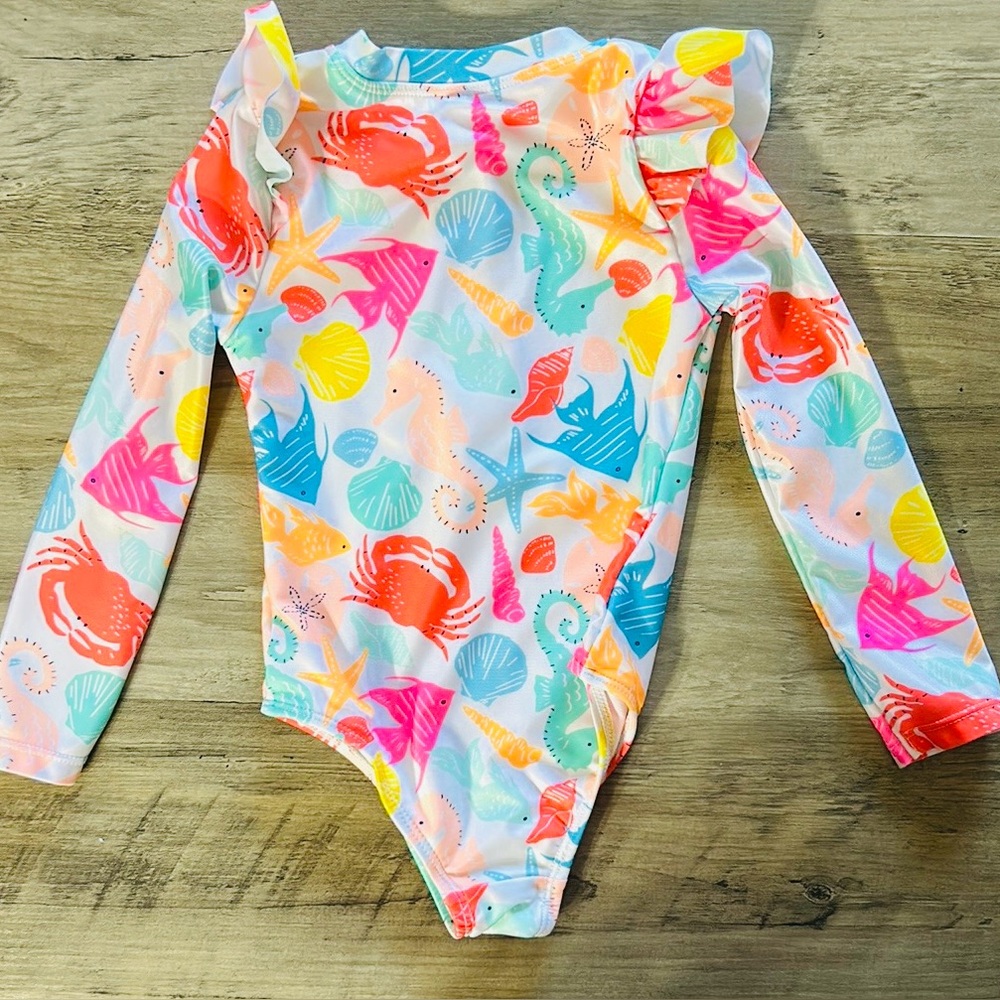 Wonder Nation Red and Pink Rashguard Swimwear with Zipper - Picture 3 of 3